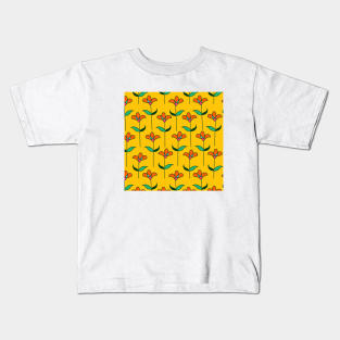 Yellow Floral Pattern Kids T-Shirt